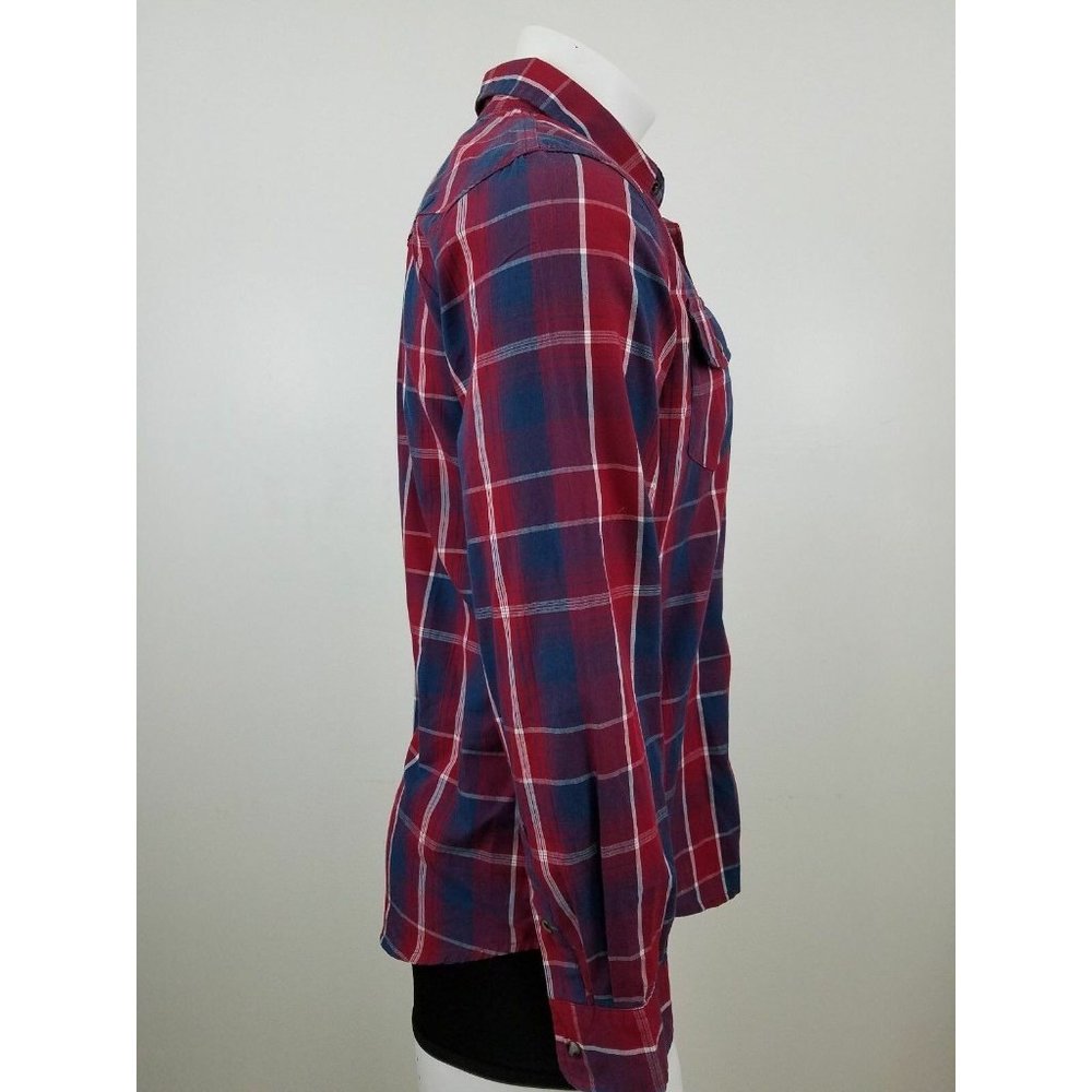 Levi's Strauss plaid shirt button front red blue modern fit Sz M - Picture 3 of 8